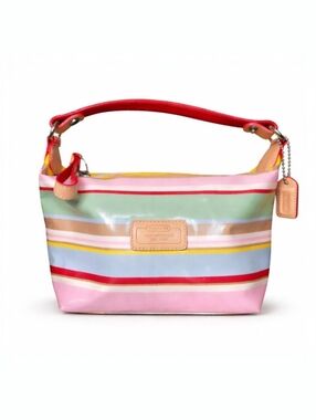 Coach Hampton Watercolor Stripe Pouch Bag Y2K Vintage Vachetta Trim Rare